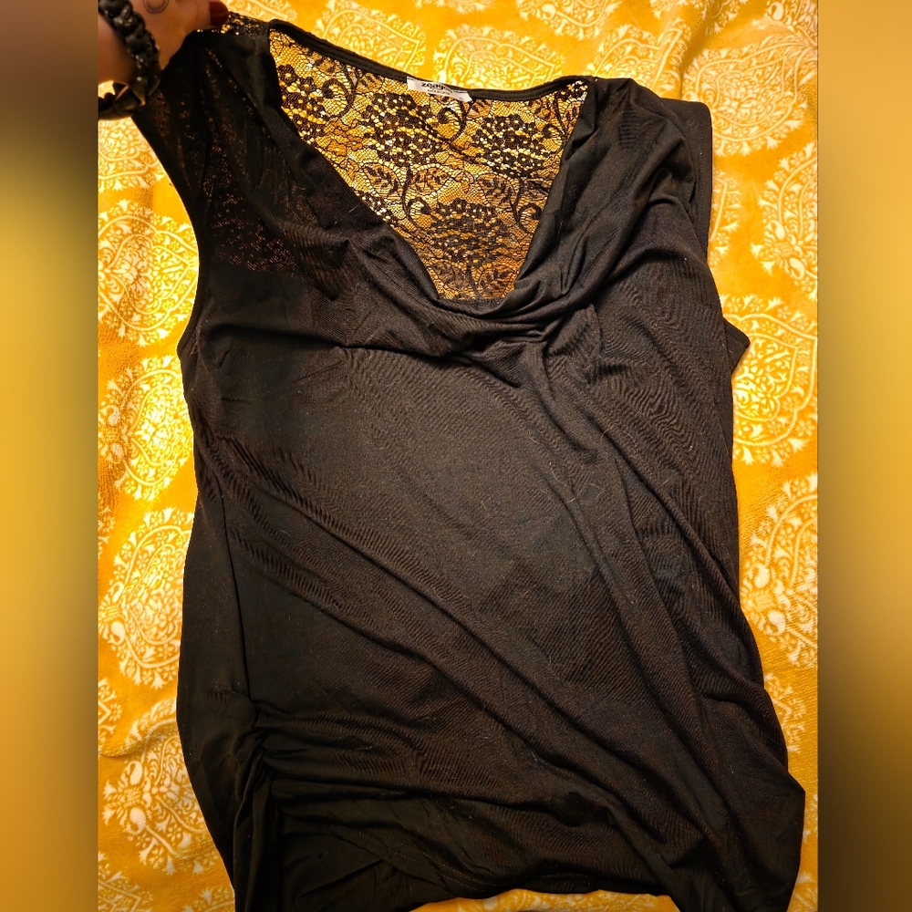 XL Elegant Black Lace Back Women's Top